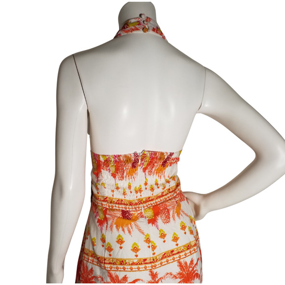 Taylor Pineapple Print Maxi Dress Halter Smocked Cotton NWT Size 10 - Picture 4 of 8
